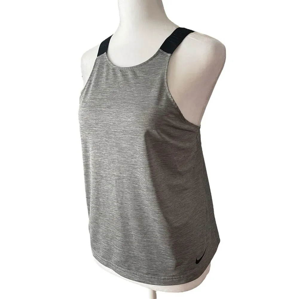 Nike Small Tank Top Gray Racerback Logo Straps Workout Activewear Dri-Fit